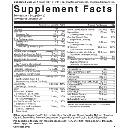 Nutritional Frontiers Ultimate Shake Chocolate 1512 grams Supplement Facts