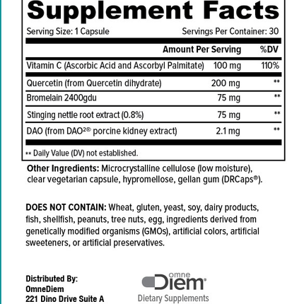 Omne Diem Histamine Complete 30 caps Supplement Facts 