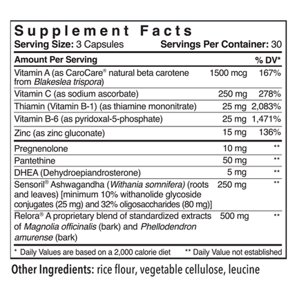 Patient One MediNutritionals Adrenal D-Stres 90 caps Supplement Facts