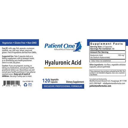 Patient One MediNutritionals Hyaluronic Acid 100mg 120 c Supplement Facts
