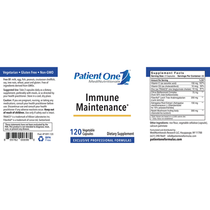 Patient One MediNutritionals Immune Maintenance 120 caps Supplement Facts