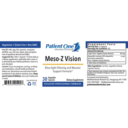 Patient One MediNutritionals Meso-Z Vision 30 caps Supplement Facts