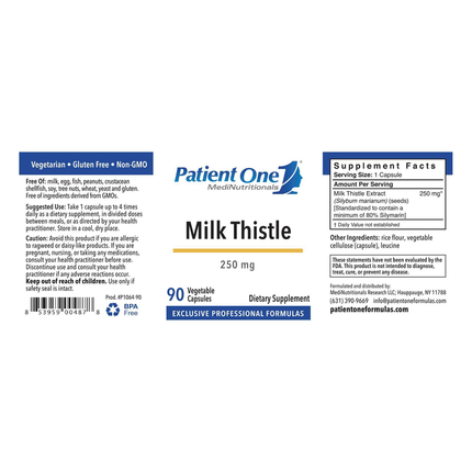 Patient One MediNutritionals Milk Thistle 250mg 90 caps Supplement Facts