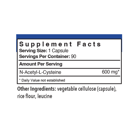 Patient One MediNutritionals NAC N-Acetyl-L-Cysteine 600mg 90 caps Supplement Facts