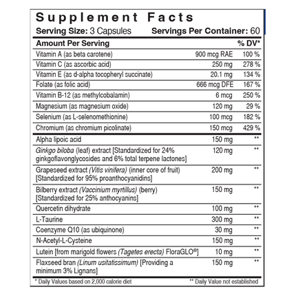 Patient One MediNutritionals OpticOne 180 caps Supplement Facts