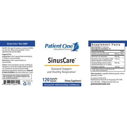 Patient One MediNutritionals SinusCare 120 caps Supplement Facts