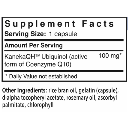 Patient One MediNutritionals Ubiquinol 100mg 60 caps Supplement Facts