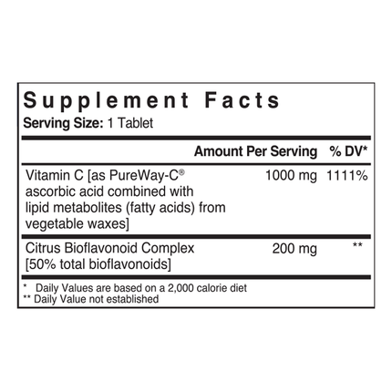 Patient One MediNutritionals Vitamin C-1000 w/ Bioflavonoids 90 tabs Supplement Facts
