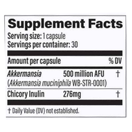 Pendulum Akkermansia 500 Pro 30 caps Supplement Facts