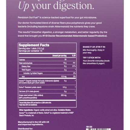 Pendulum Fuel Daily Prebiotic Fiber plus Polyphenols 396 grams Supplement Facts