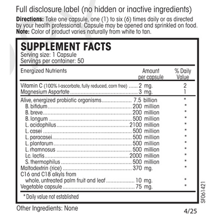 Perque Digesta Guard Forte 10 50 caps Supplement Facts
