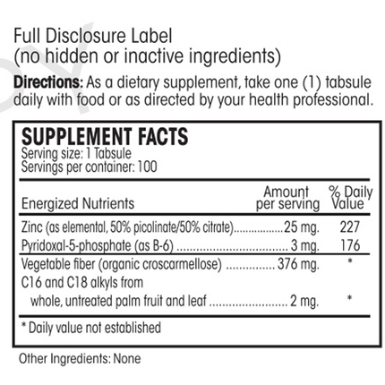 Perque Energized Double Zinc Guard 100 tabs Supplement Facts