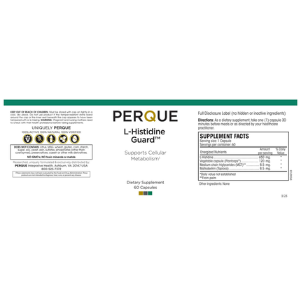 Perque L-Histidine Guard 60 caps Supplement Facts