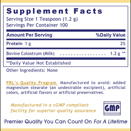 Premier Research Labs Colostrum-IgG Powder 150 grams Supplement Facts
