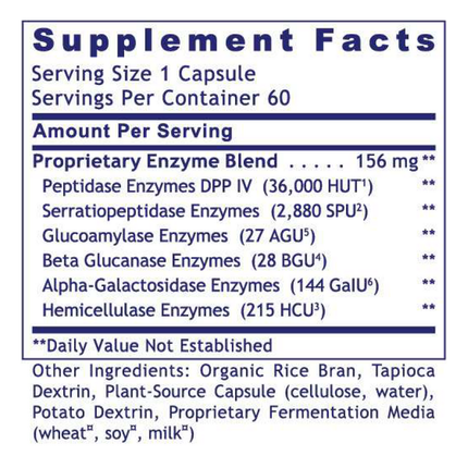Premier Research Labs Digestase-SP 60 caps Supplement Facts