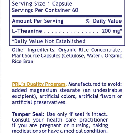 Premier Research Labs L-Theanine 60 caps Supplement Facts
