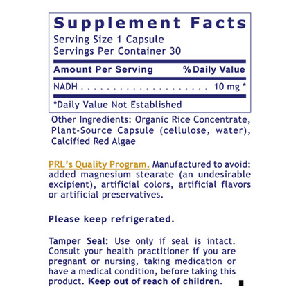 Premier Research Labs Premier NADH 30 caps Supplement Facts