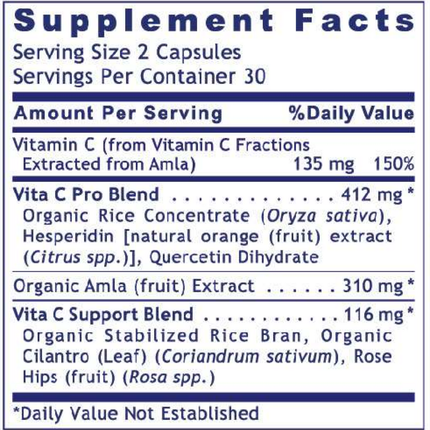 Premier Research Labs Premier Plant Vitamin C 60 caps Supplement Facts