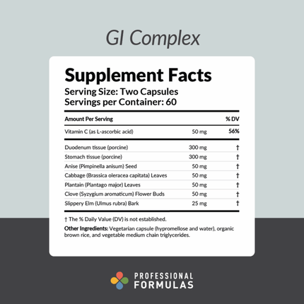 Professional Formulas GI Complex - 60 Capsules Supplement Facts 