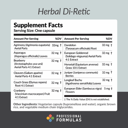 Professional Formulas	Herbal Di-Retic - 90 Capsules Supplement Facts 