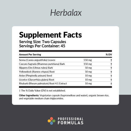 Professional Formulas	Herbalax - 90 Capsules Supplement Facts 