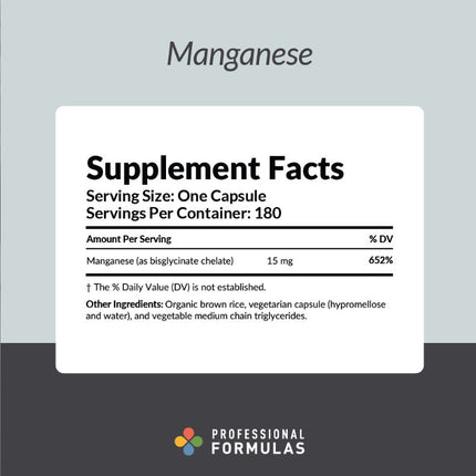 Professional Formulas Manganese - 180 Capsules Supplement Facts