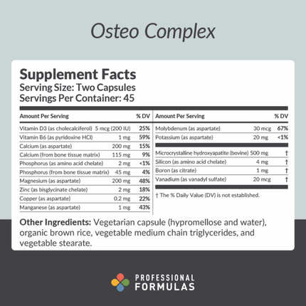 Professional Formulas	Osteo Complex - 90 Capsules Supplement-Facts