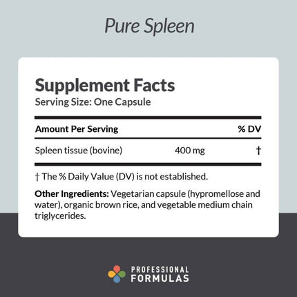 Professional Formulas	Pure Spleen - 60 Capsules Supplement Facts 