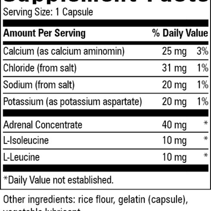 Progressive Labs Adreno Chelate 90 caps Supplement Facts 