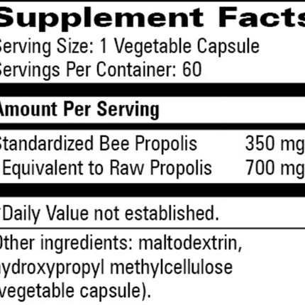 Progressive Labs Bee Propolis Standardized 60 caps Supplement Facts 