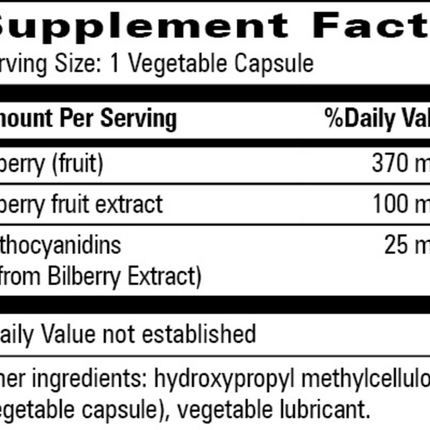 Progressive Labs Bilberry 60 vegcaps Supplement Facts 
