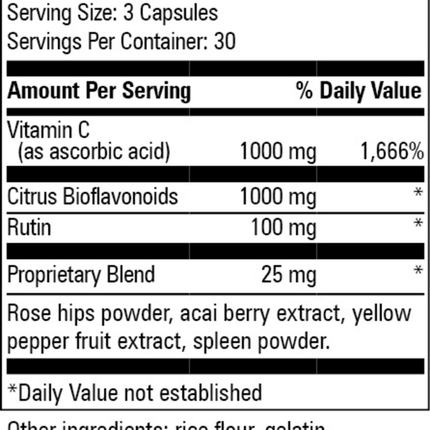 Progressive Labs C-1000 Plus 90 caps Supplement Facts 