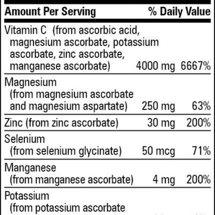 Progressive Labs C Aspa Scorb 8 oz Supplement Facts 