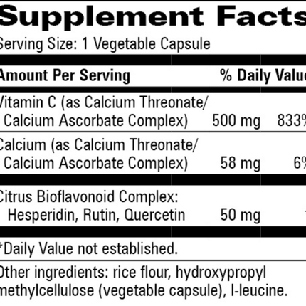 Progressive Labs C Buffered with Bioflavonoids 90 vcaps Supplement Facts 