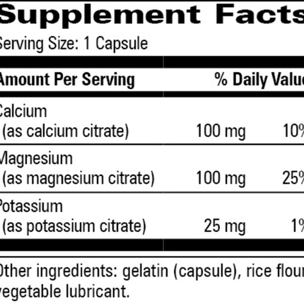 Progressive Labs C-M-K Citrate 100 caps Supplement Facts 