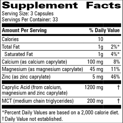 Progressive Labs Caprylate Complex 100 caps Supplement Facts 