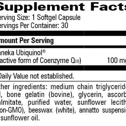 Progressive Labs CoQ10 w/Rice Bran  Oil 400 mg 30 gels Supplement Facts 