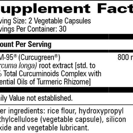 Progressive Labs Curcumin BCM-95 60 vcaps Supplement Facts 