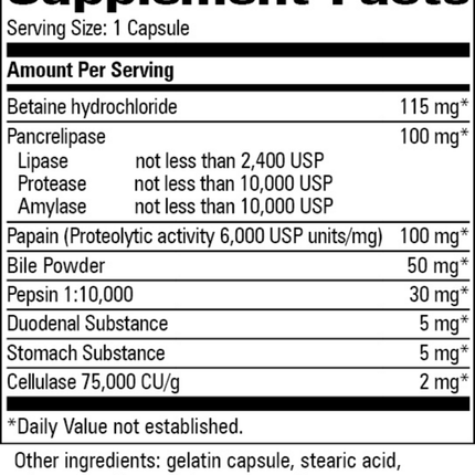 Progressive Labs Digestin 250 caps Supplement Facts 