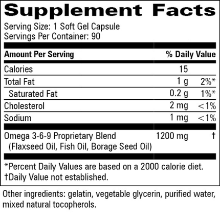 Progressive Labs EFA Complex 90 gels Supplement Facts 