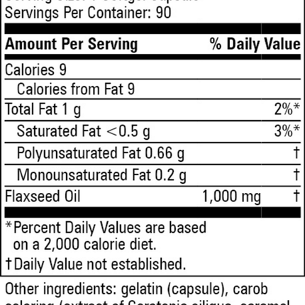 Progressive Labs Flax Oil Capsules 90 softgels Supplement Facts 