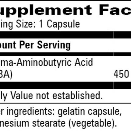 Progressive Labs GABA 450 mg 90 caps Supplement Facts