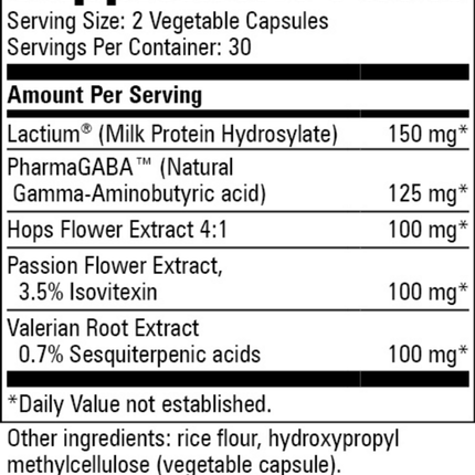 Progressive Labs Gaba-Val 60 caps Supplement Facts 