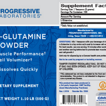 Progressive Labs Glutamine 1.1 lb Supplement Facts 