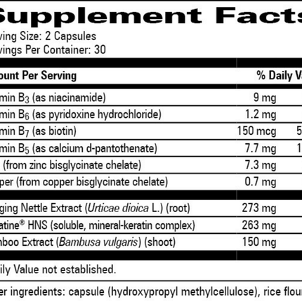 Progressive Labs Hair, Skin & Nail Resilience 60 vegcaps Supplement Facts 