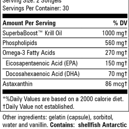 Progressive Labs Krill Ultra 60 softgels Supplement Facts 