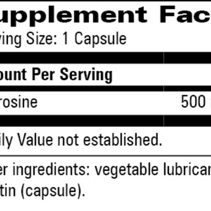 Progressive Labs L-Tyrosine 500 mg 90 caps Supplement Facts 