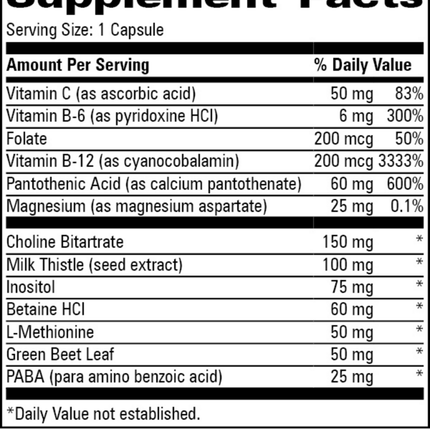 Progressive Labs Lipotrope 90 caps Supplement Facts 