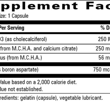 Progressive Labs M.C.H.C. Caps 500 mg 120 caps Supplement Facts 