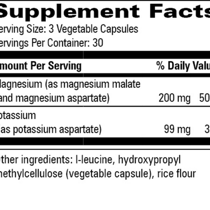 Progressive Labs Mag-K 90 caps Supplement Facts 